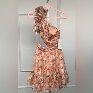 NWT Mac Dugall short flower dress ruffle One-Shoulder Dress